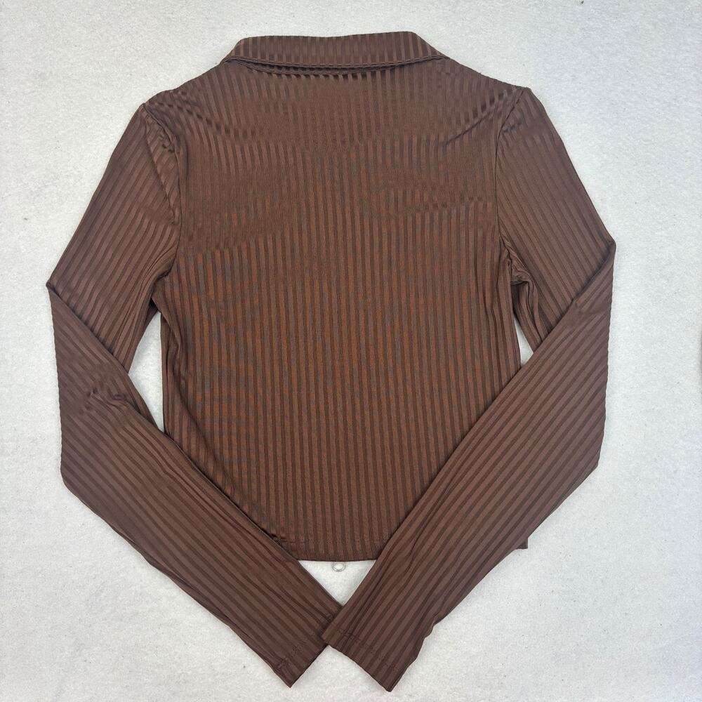 iets frans Ribbed Long Sleeve Sweater Womens S Chocolate Kali Full Zip Track Top - Picture 6 of 8